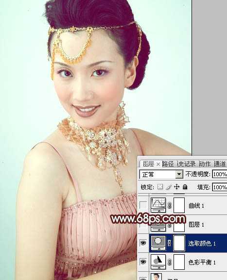 Photoshop调出写真人物图片甜美的粉青色