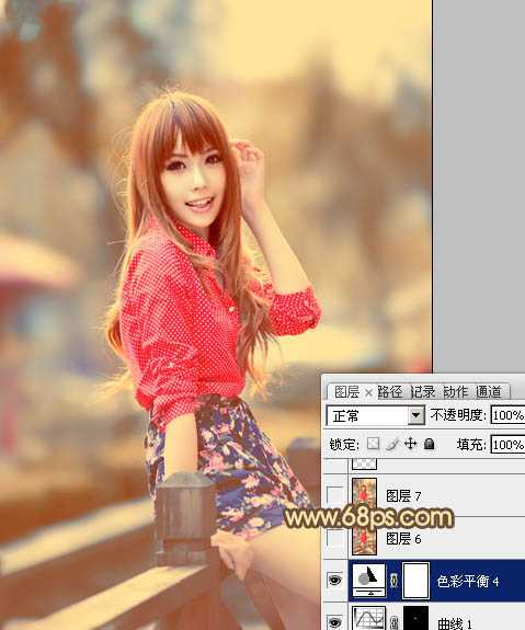 Photoshop制作柔和的暖调红褐色外景美女图片