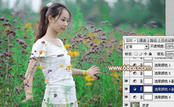 Photoshop为花丛中的美女加上甜美的淡粉色