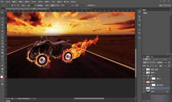ps合成一辆超酷的火焰摩托车特效