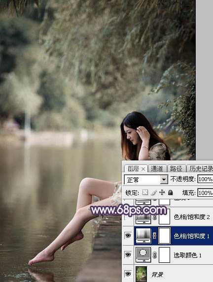 Photoshop打造柔美的中性冷色湖景美女图片教程