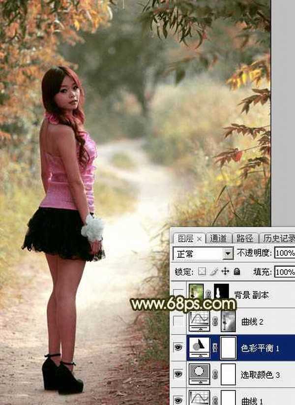 Photoshop将树丛中的人物加上柔和的秋季暖色