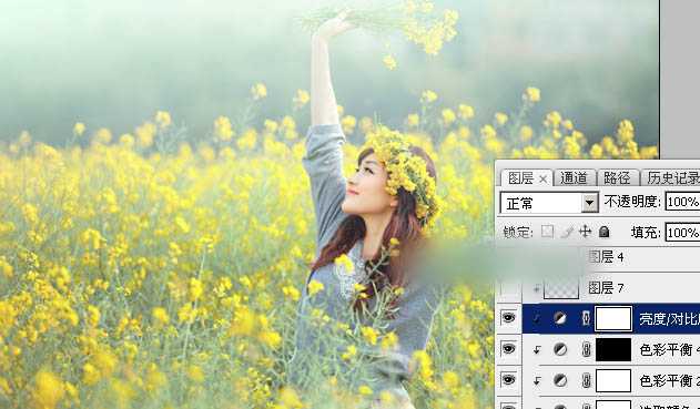 Photoshop调出甜美的淡绿色油菜花人物图片教程
