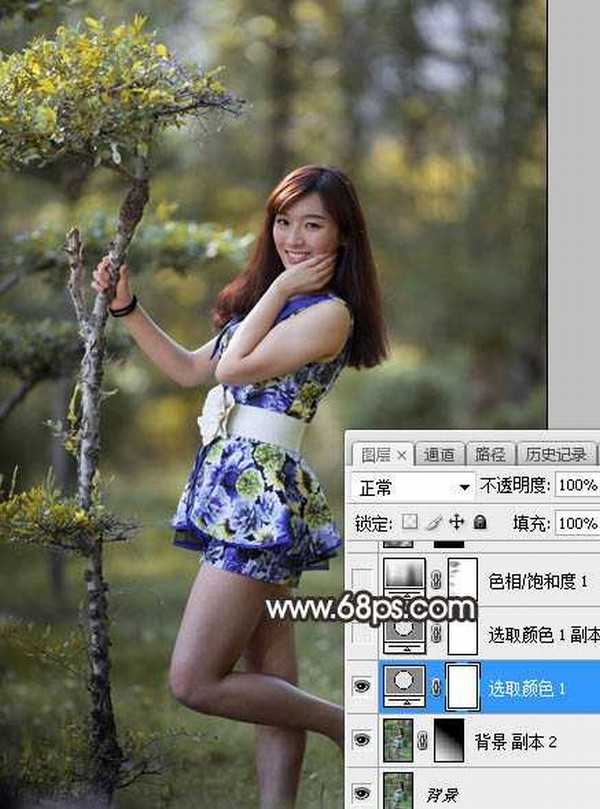 Photoshop为树林人物图片调制出唯美的中性暗红色效果