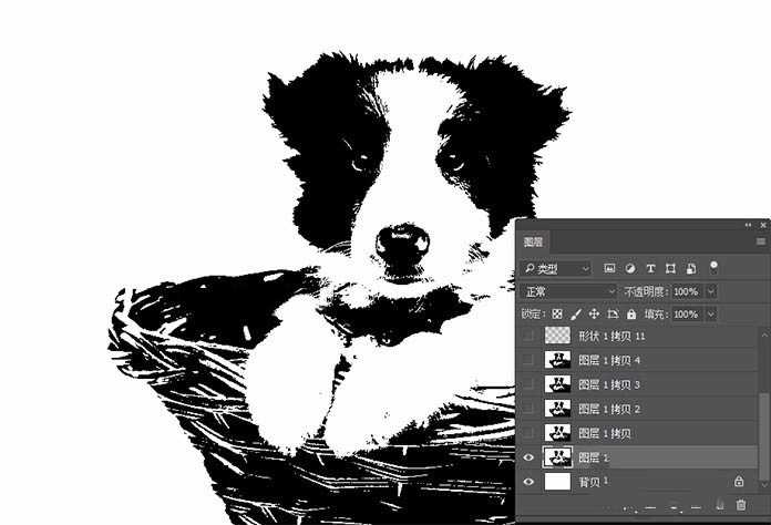 photoshop快速制作黑白版画效果的个性狗狗图片教程