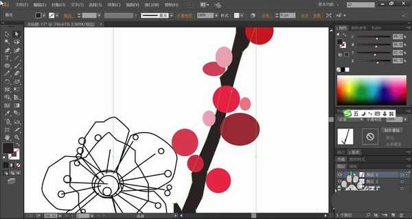 ai怎么绘制一支鲜艳的梅花? ai梅花的画法