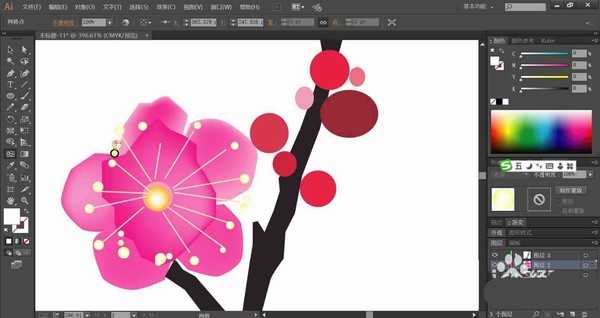 ai怎么绘制一支鲜艳的梅花? ai梅花的画法